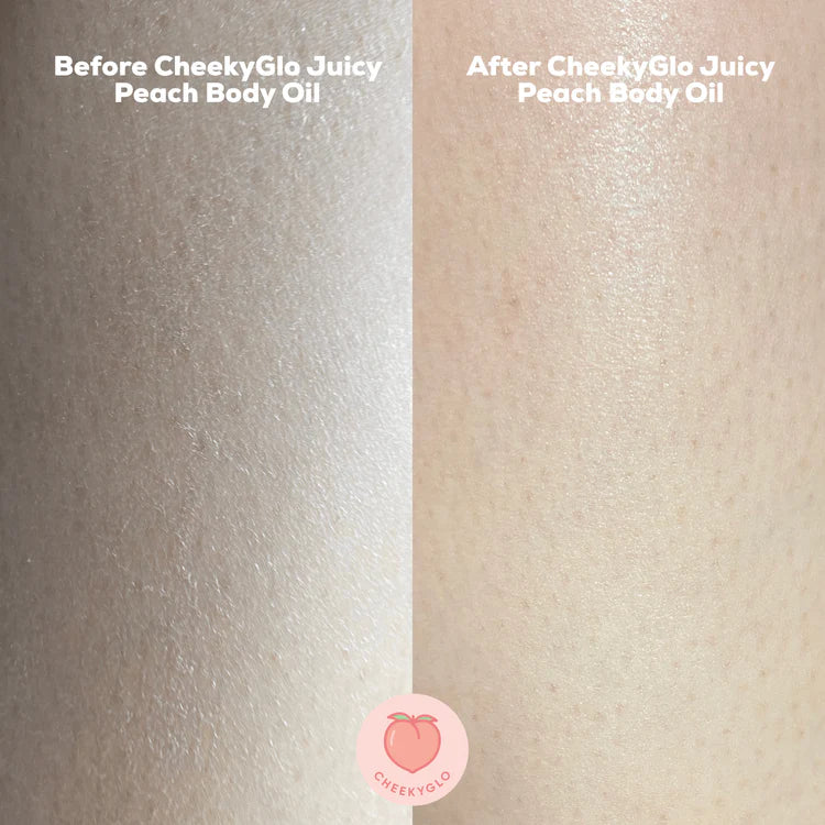 cheekyglo juicy peach body oil before and after photo