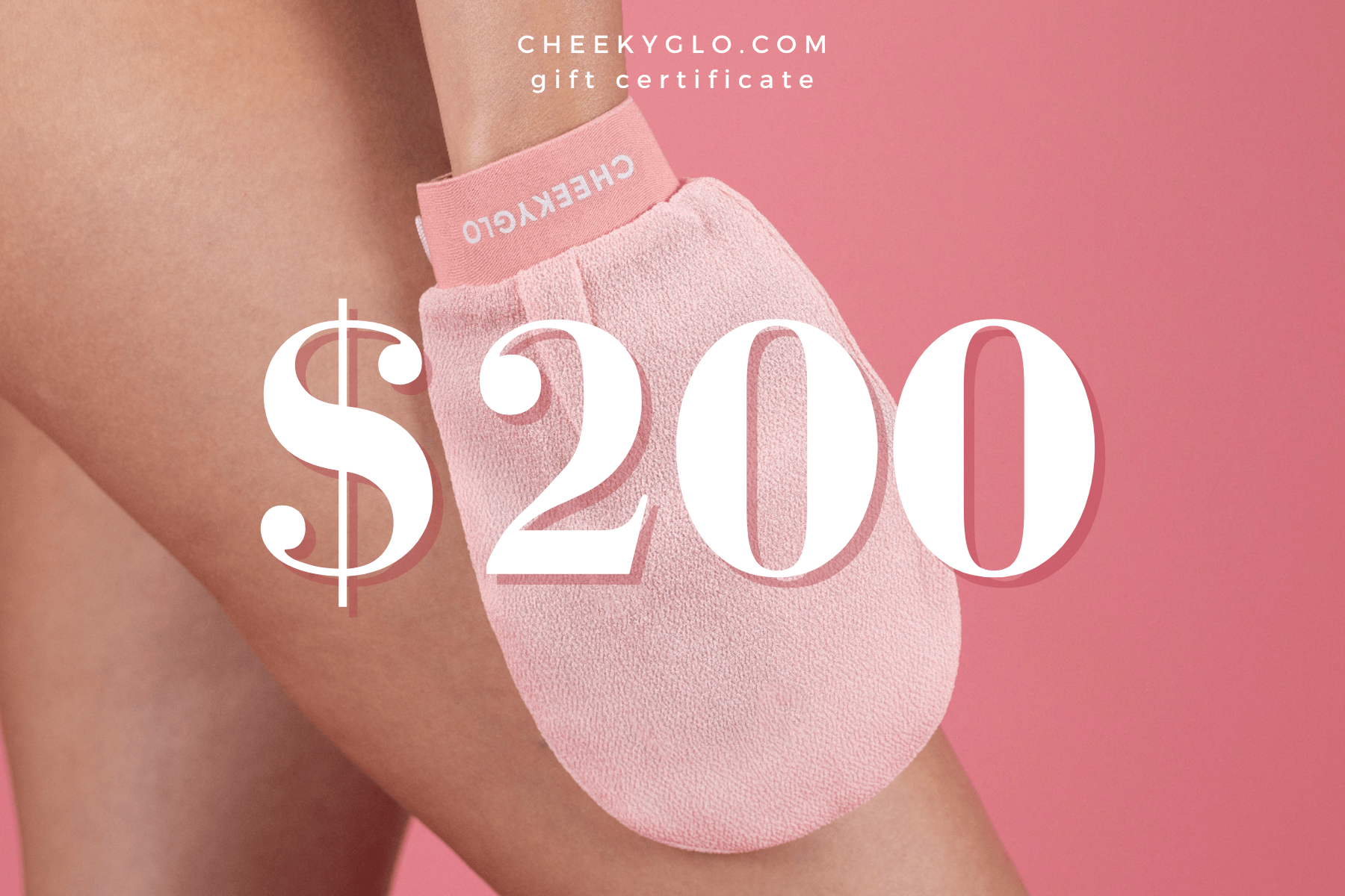 A pink CheekyGlo exfoliating mitt is used on a person&