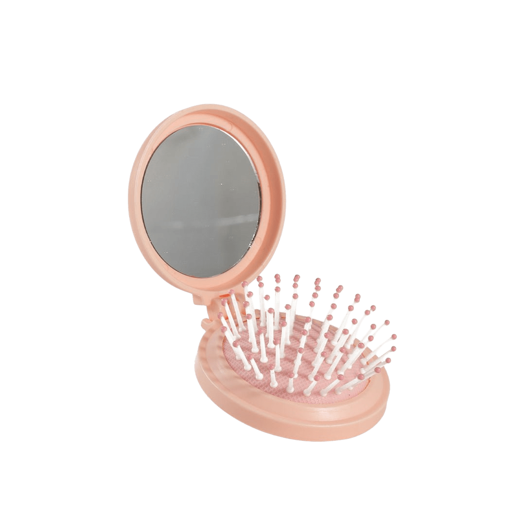 Mini Folding Hair Brush &amp; MIrror Compact - CHEEKYGLO