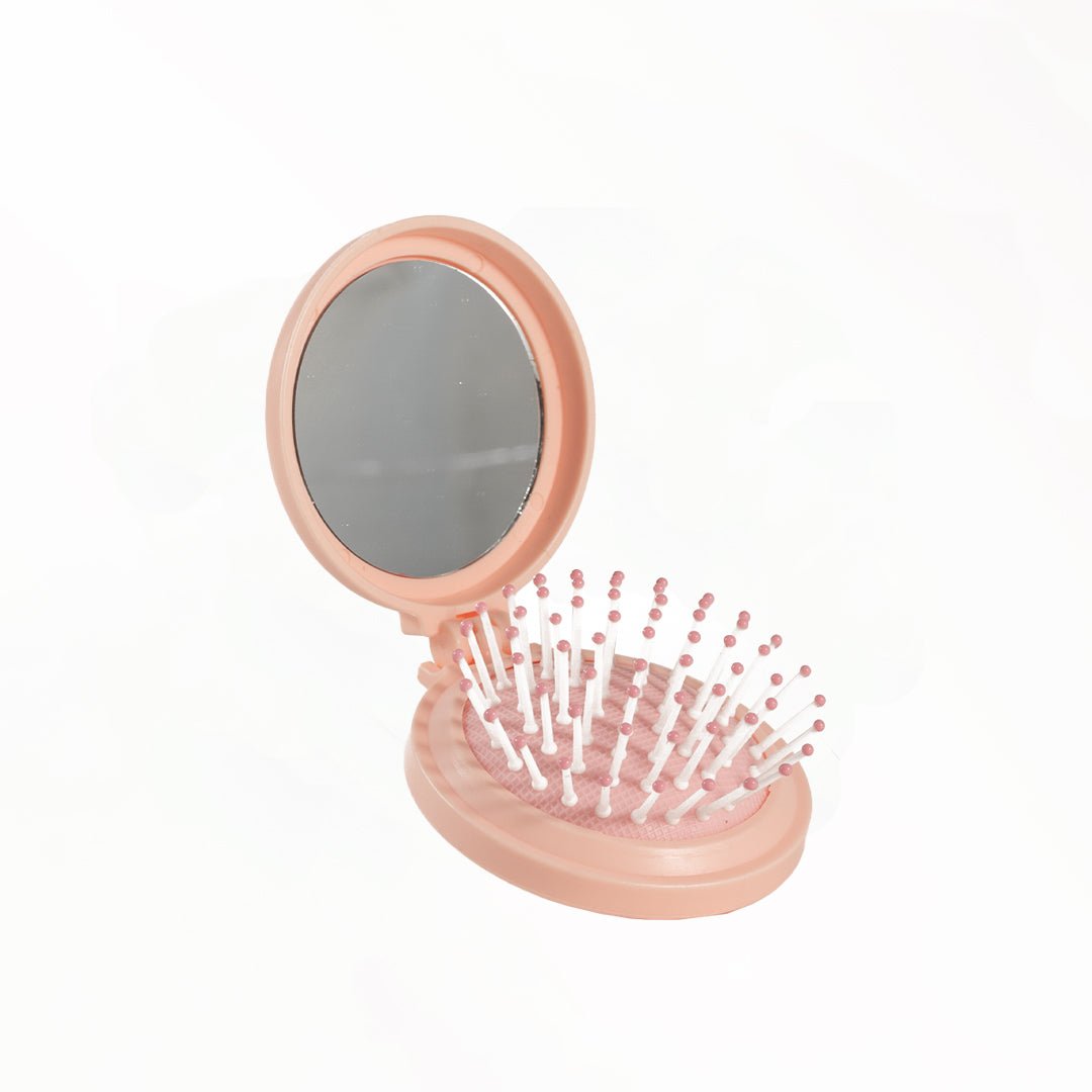 Mini Folding Hair Brush &amp; MIrror Compact - CHEEKYGLO