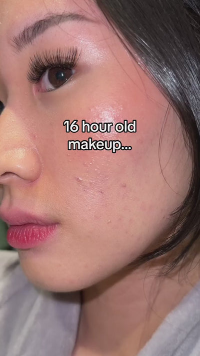 woman uses cheekyglo makeup eraser to remove 16 hour old makeup