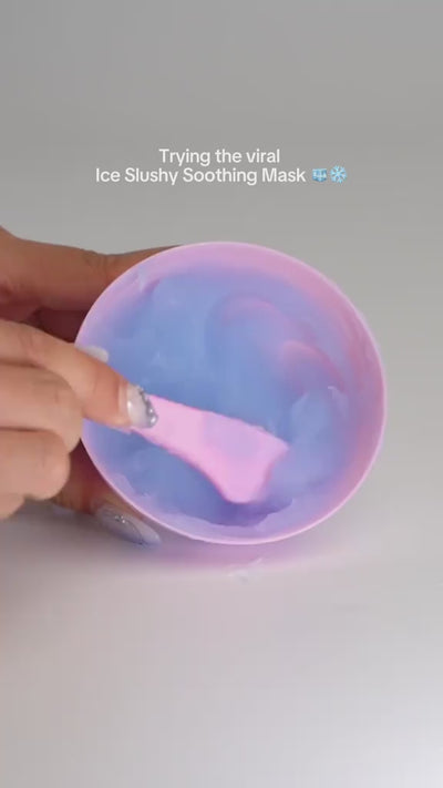 woman showing the step-by-step procedure and result of the cheekyglo ice slushy soothing face mask