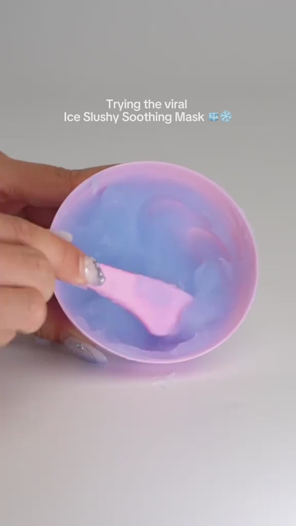 woman showing the step-by-step procedure and result of the cheekyglo ice slushy soothing face mask